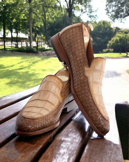 Men's Custom Authentic Crocodile And Woven Leather Loafers-(Buy 2 Free Shipping✔️)