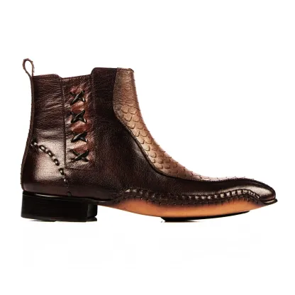 Genuine Piton And Buffalo Leather Brown Opanka Boots