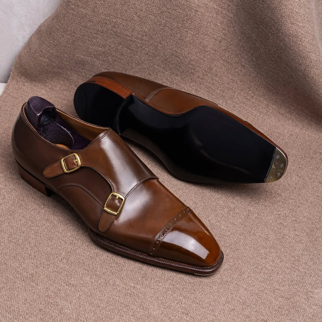 Mod.7137 Captoe Double Monk From The Marvel Collection, Made In Charcoal Calf