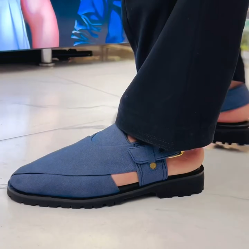 Handmade Blue Roman Slippers