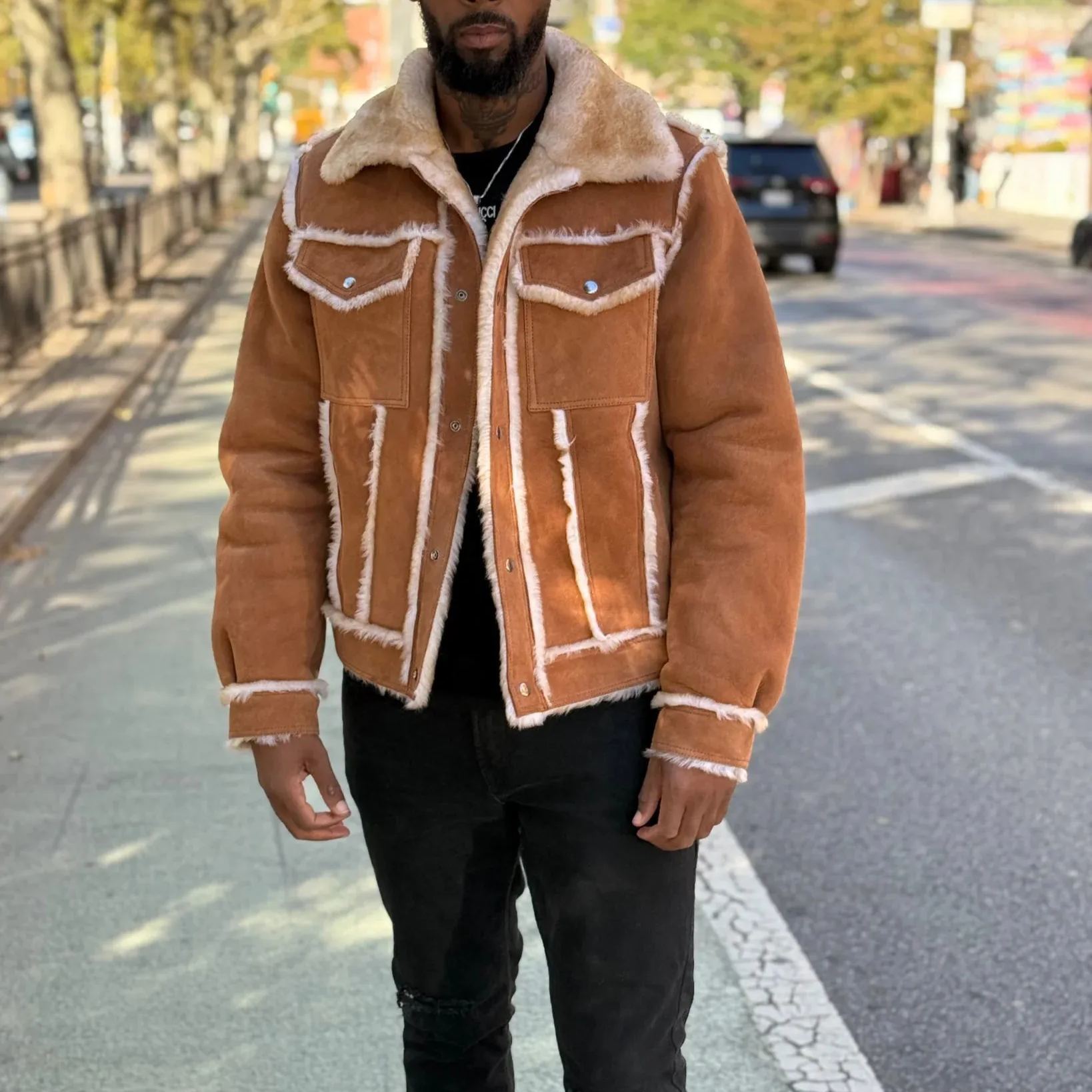 SHEARLING- DISTRESSED DENIM STYLE (FUR OUT)