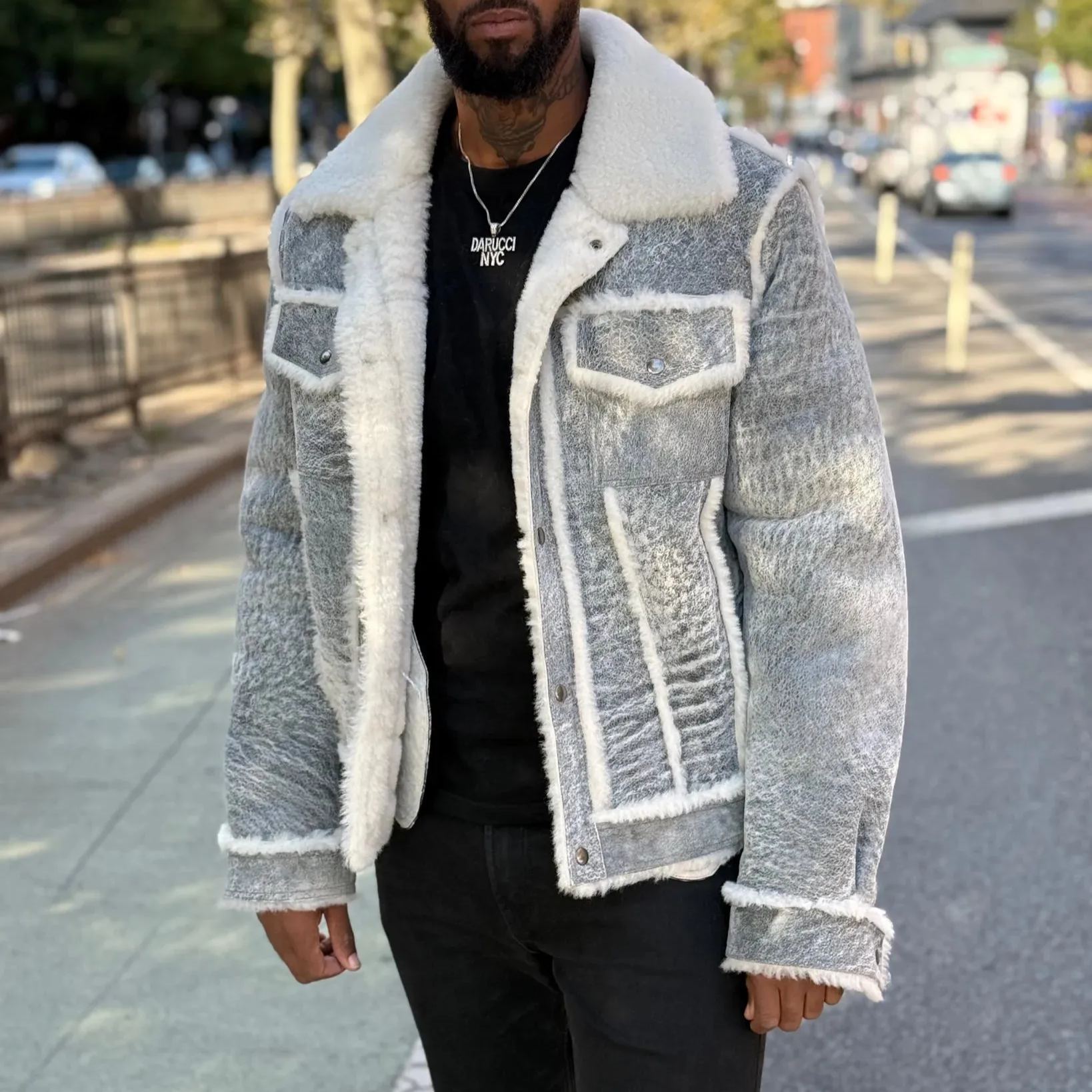 SHEARLING- DISTRESSED DENIM STYLE (FUR OUT)