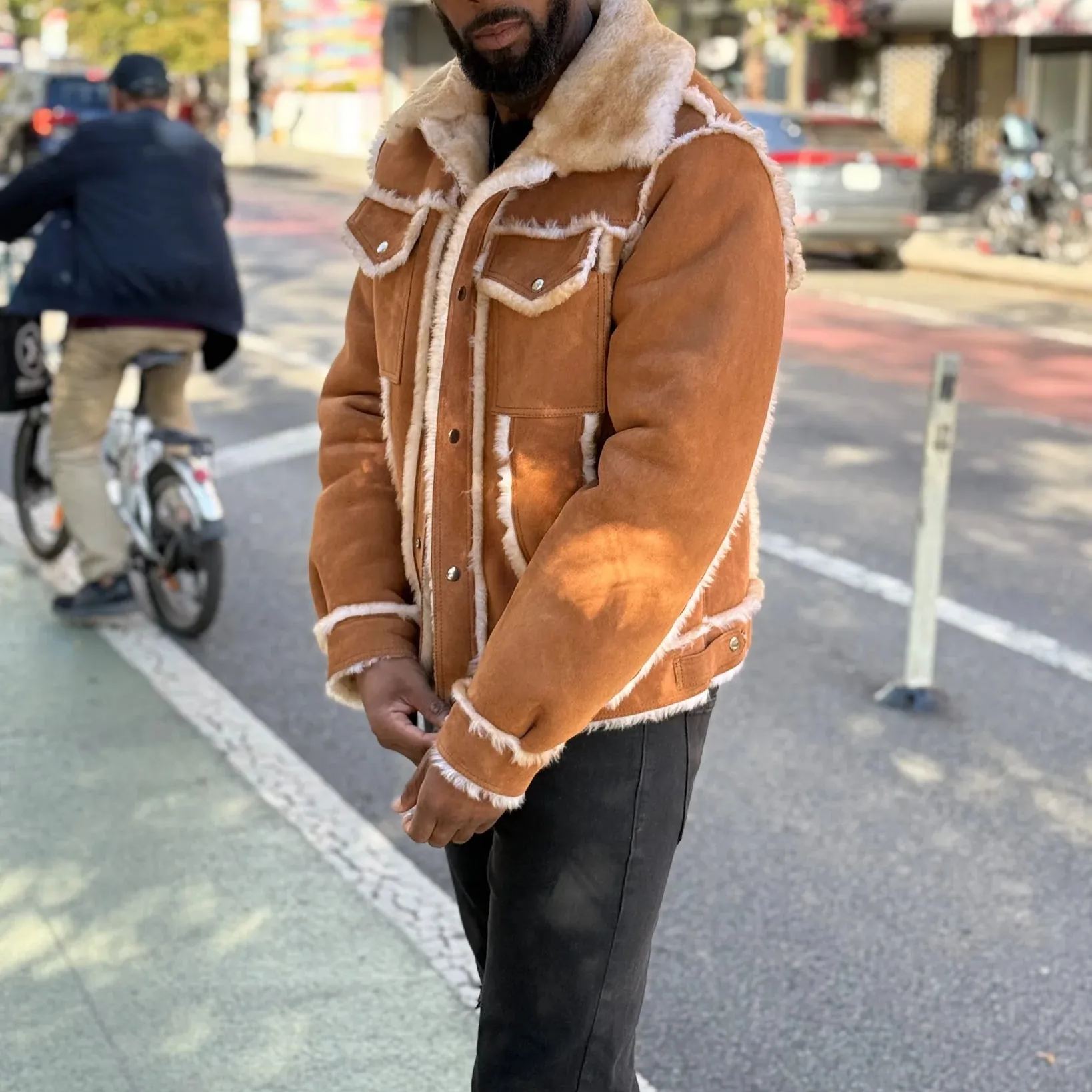 SHEARLING- DISTRESSED DENIM STYLE (FUR OUT)