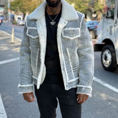 SHEARLING- DISTRESSED DENIM STYLE (FUR OUT)