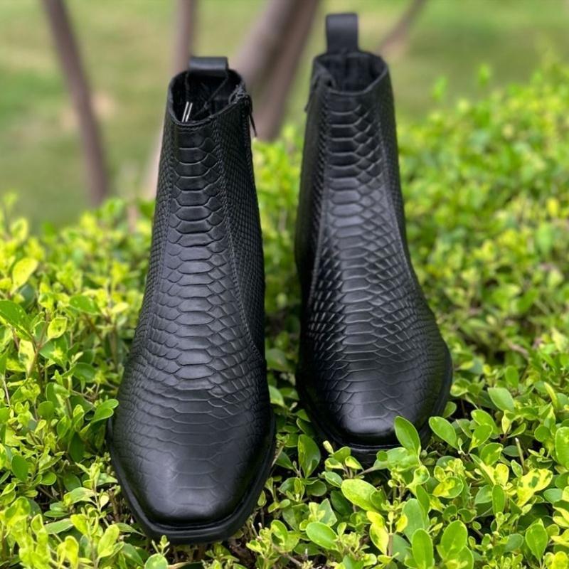 Genuine Leather Chelsea In Corodile And Snake Pattern Boots