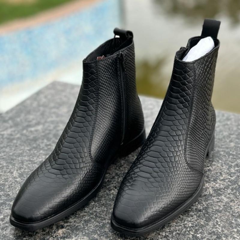 Genuine Leather Chelsea In Corodile And Snake Pattern Boots