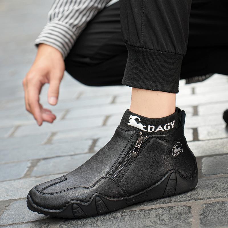 Men's All Seasons Lightweight Leather Easy On and Off Side-zippered Outdoor Work Boots-(Buy 2 Free Shipping✔️)