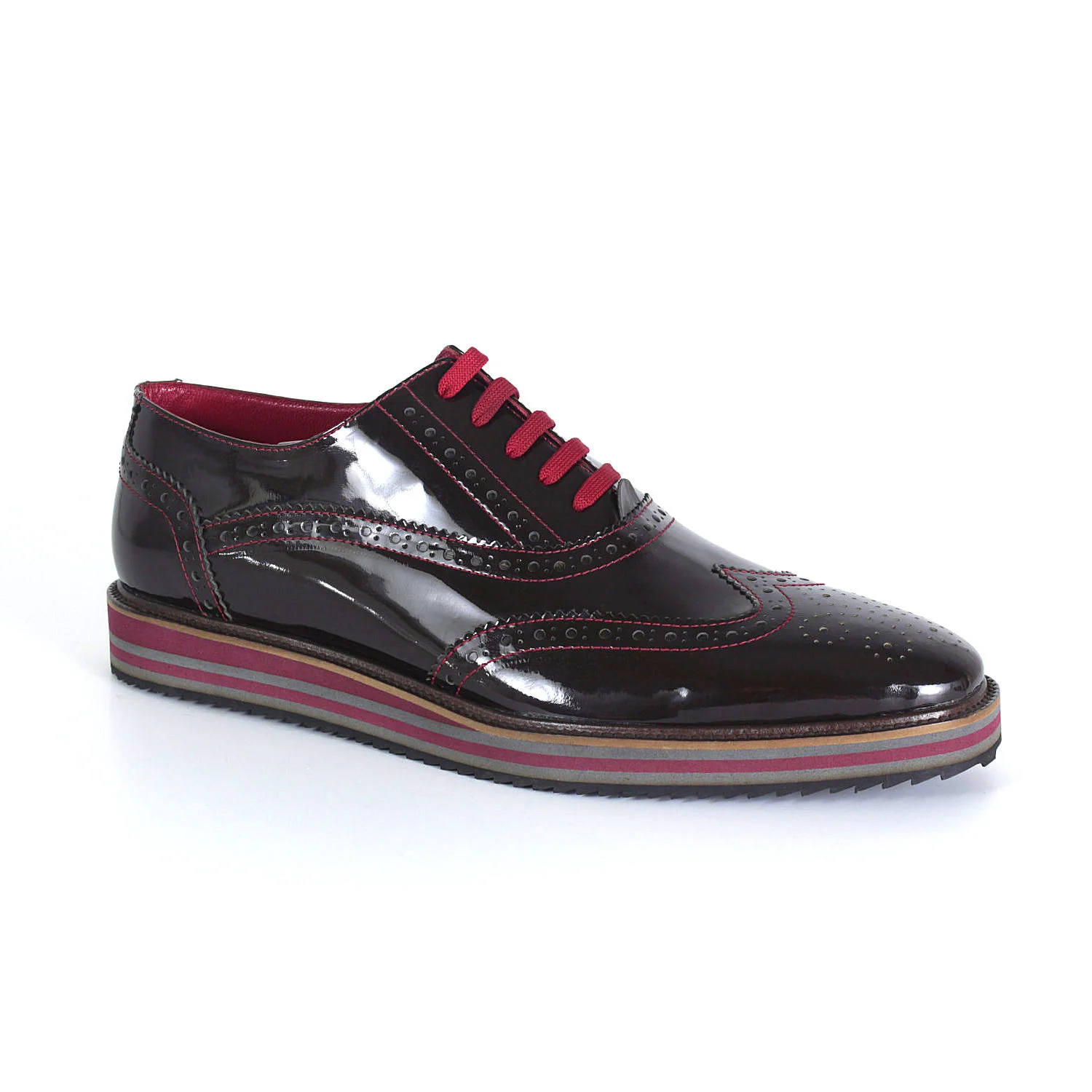 Patent Burgundy Leather Casual Brogue Shoes