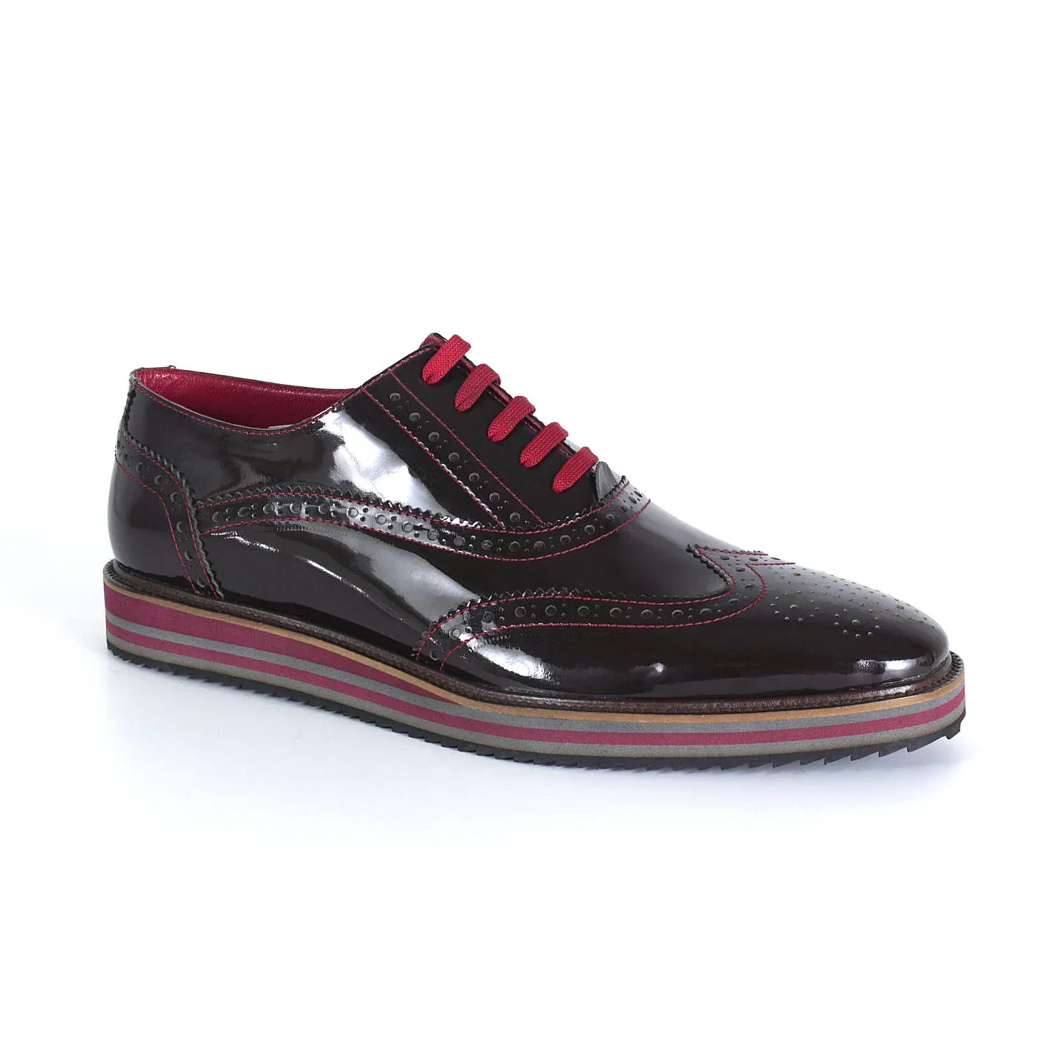 Patent Burgundy Leather Casual Brogue Shoes