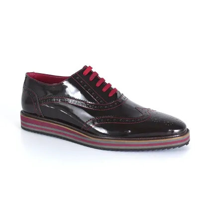 Patent Burgundy Leather Casual Brogue Shoes