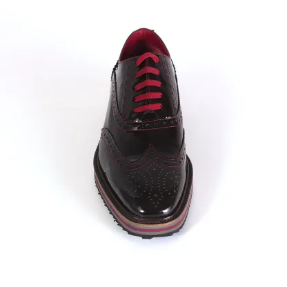 Patent Burgundy Leather Casual Brogue Shoes