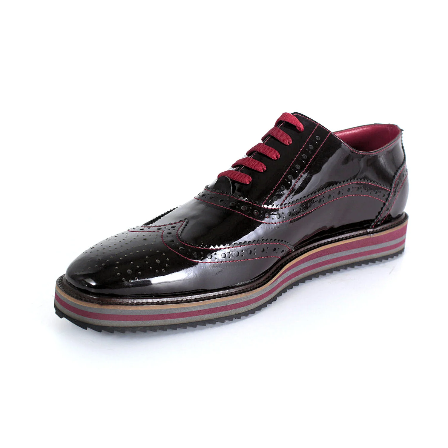 Patent Burgundy Leather Casual Brogue Shoes