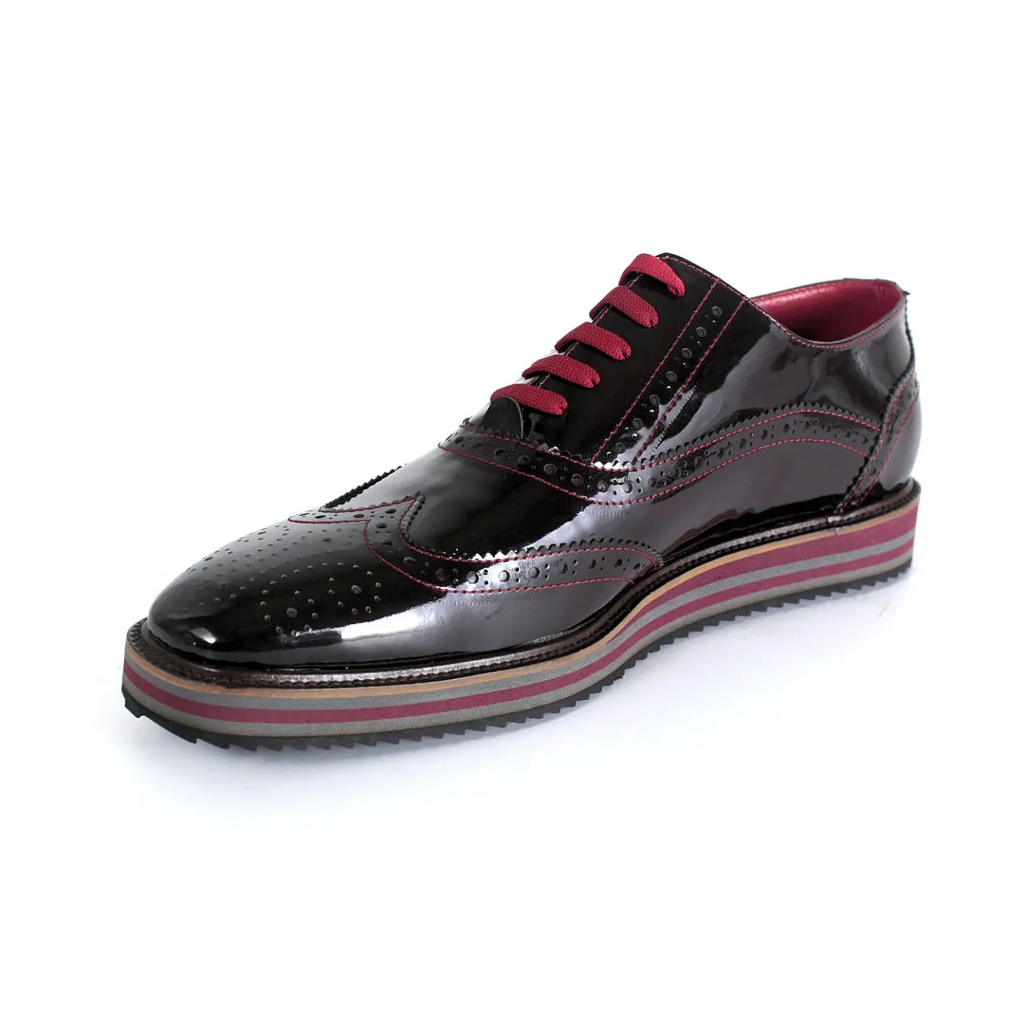 Patent Burgundy Leather Casual Brogue Shoes