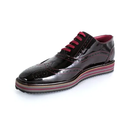 Patent Burgundy Leather Casual Brogue Shoes
