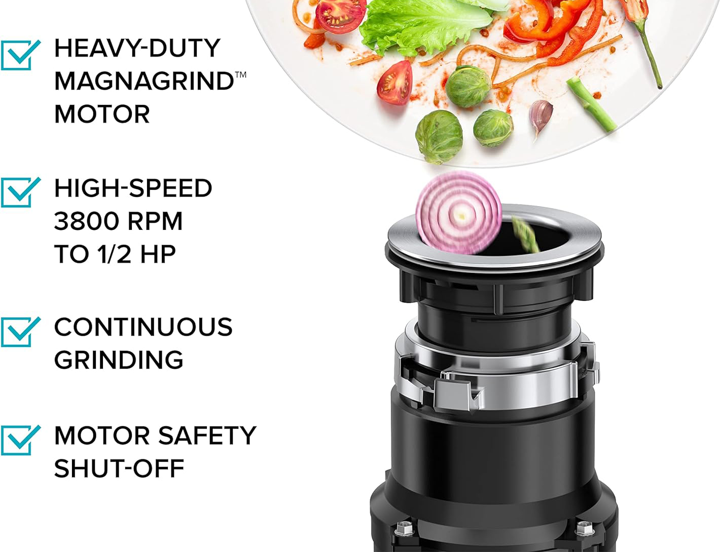 Garbage Disposal with Ultra-Quiet Motor for Kitchen Sinks 