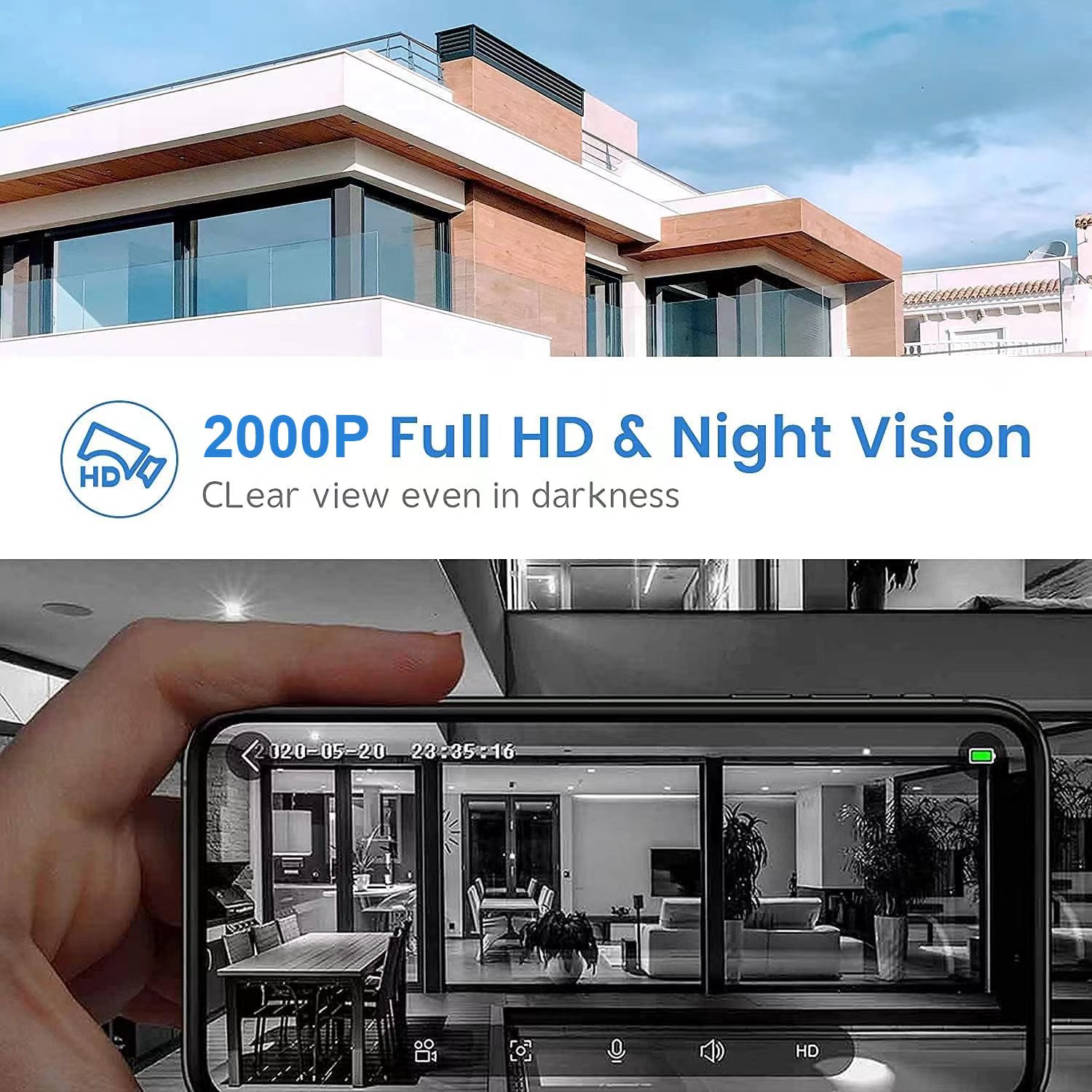 2K HD Smart Wireless Doorbell (Support Alexa、Google)