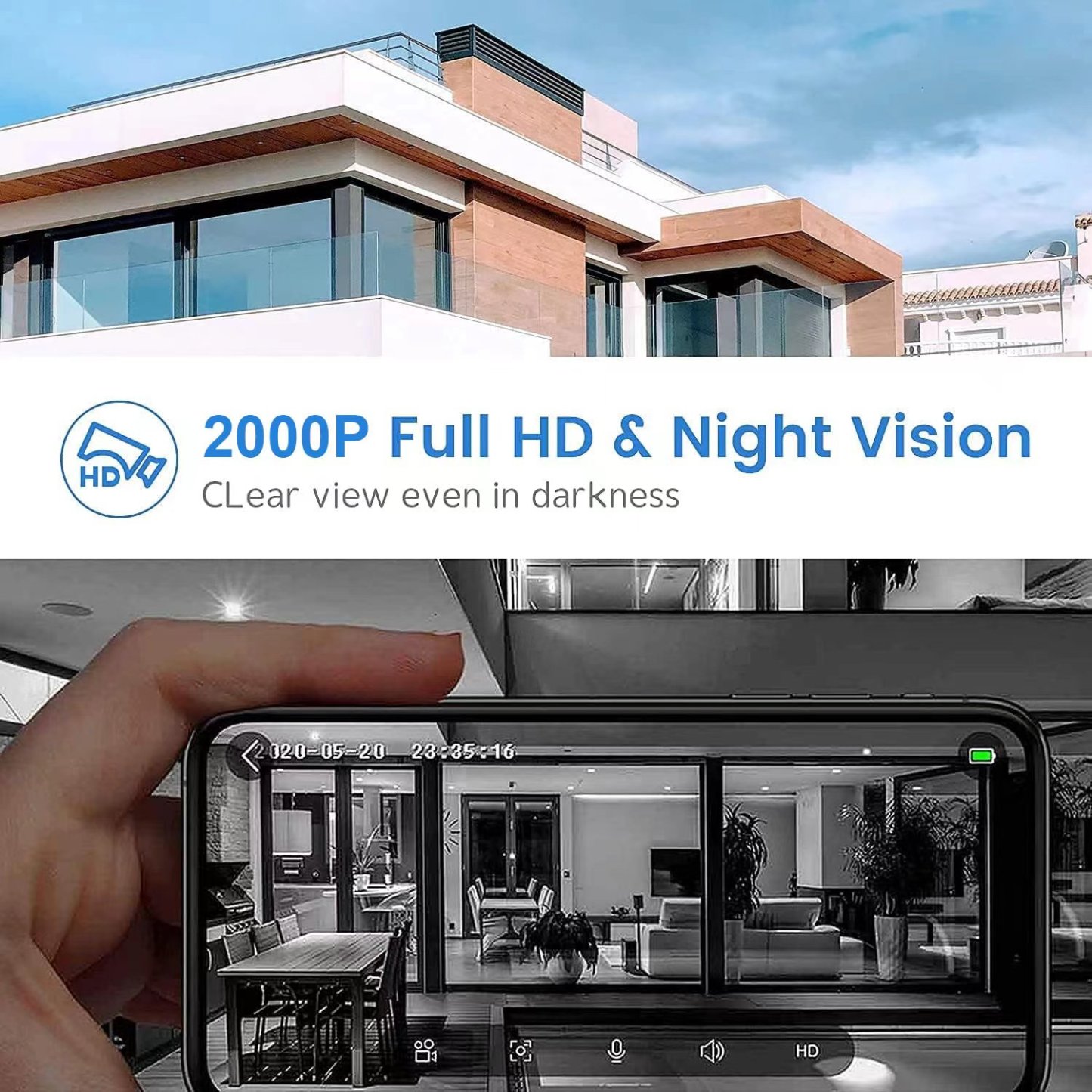 2K HD Smart Wireless Doorbell (Support Alexa、Google)