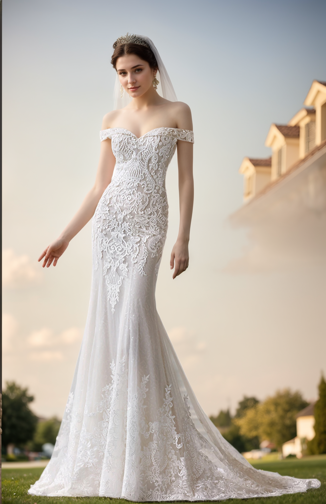 Mermaid/Trumpet Luxury Formal Wedding Dresses Off Shoulder Cap Sleeve Court Train Satin Bridal Gowns 2024