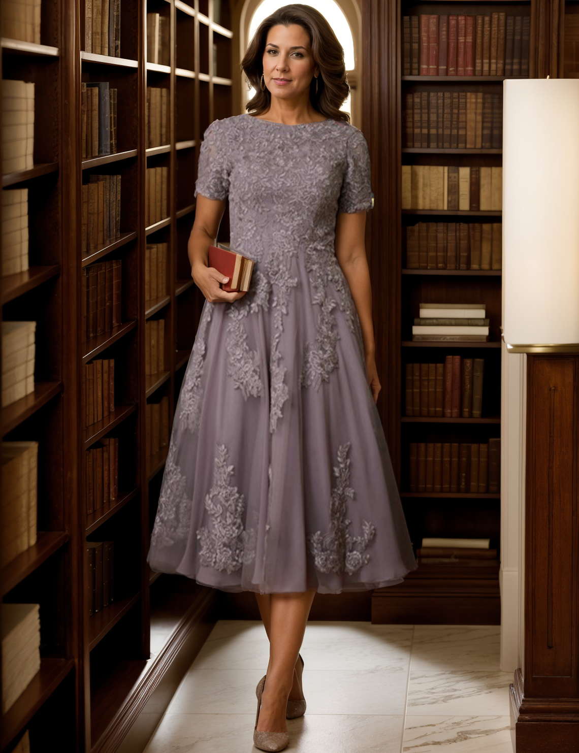 A-Line/Princess Elegant Tea Length Mother of the Bride Dresses with Appliques