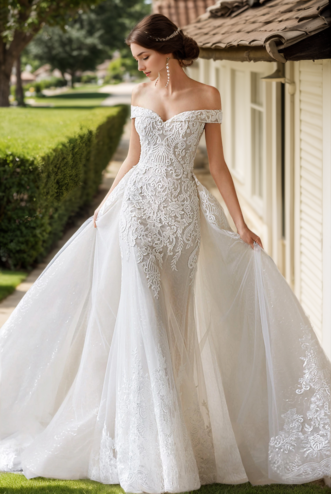 Mermaid/Trumpet Luxury Formal Wedding Dresses Off Shoulder Cap Sleeve Court Train Satin Bridal Gowns 2024