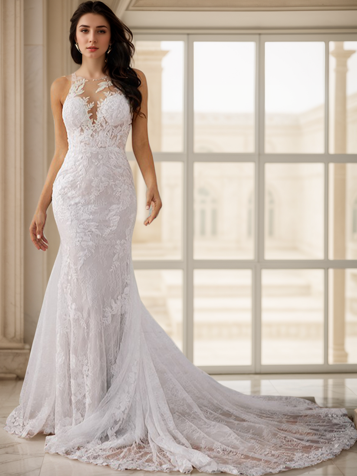 Sheath/Column Wedding Dress Scoop Sleeveless Court Train Bridal Gowns