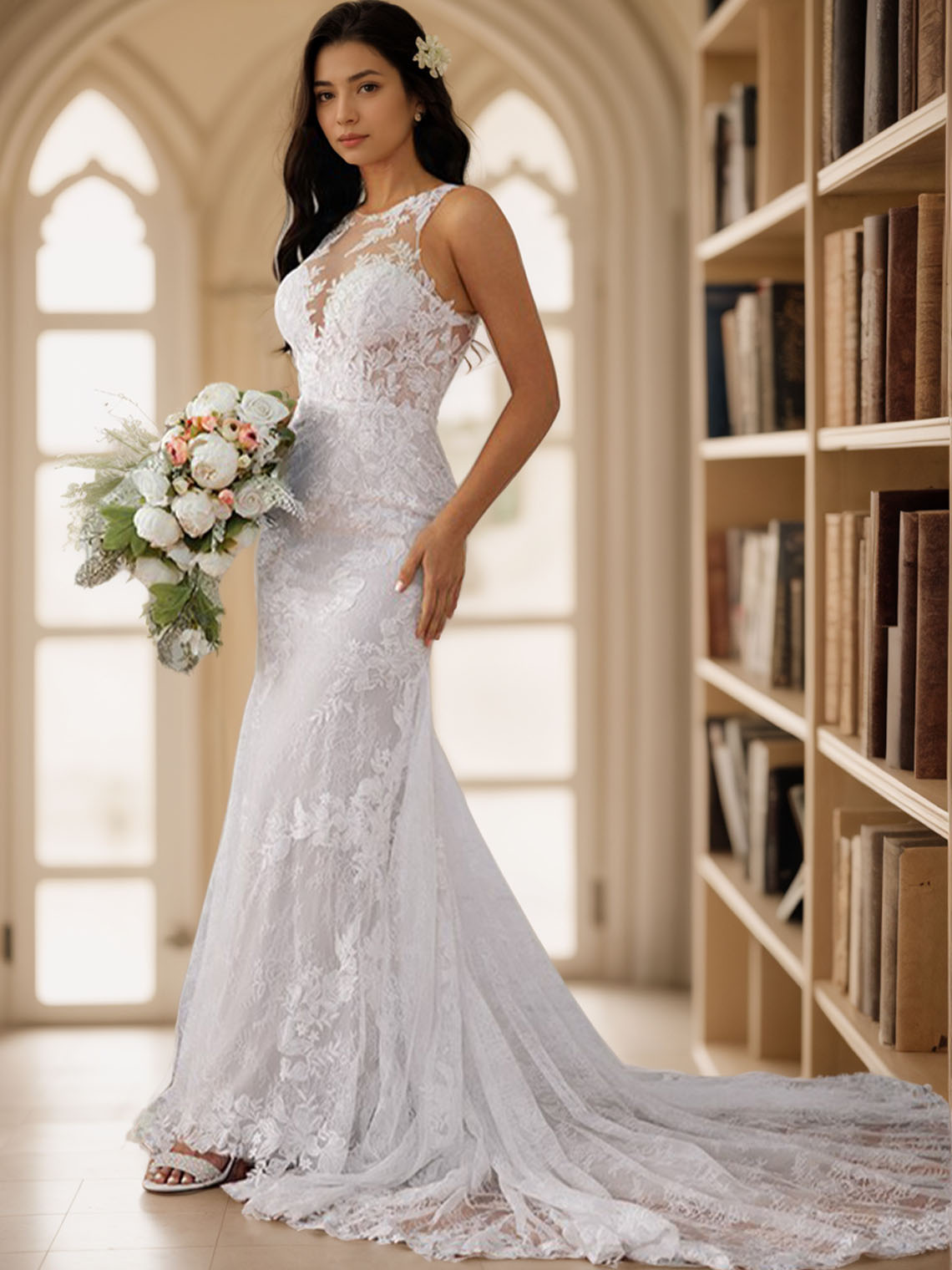 Sheath/Column Wedding Dresses Scoop Sleeveless Court Train Bridal Gowns