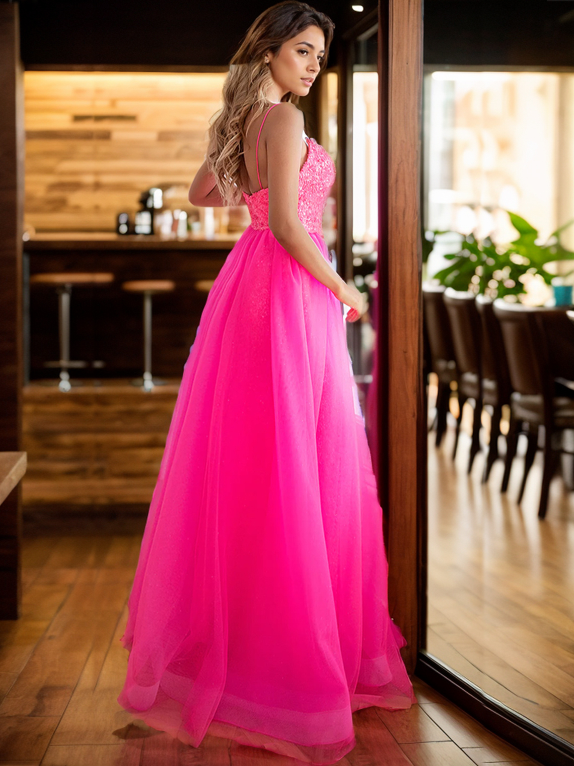 Two Piece Sexy Evening Prom Dress Spaghetti Straps Sweep-Brush Train