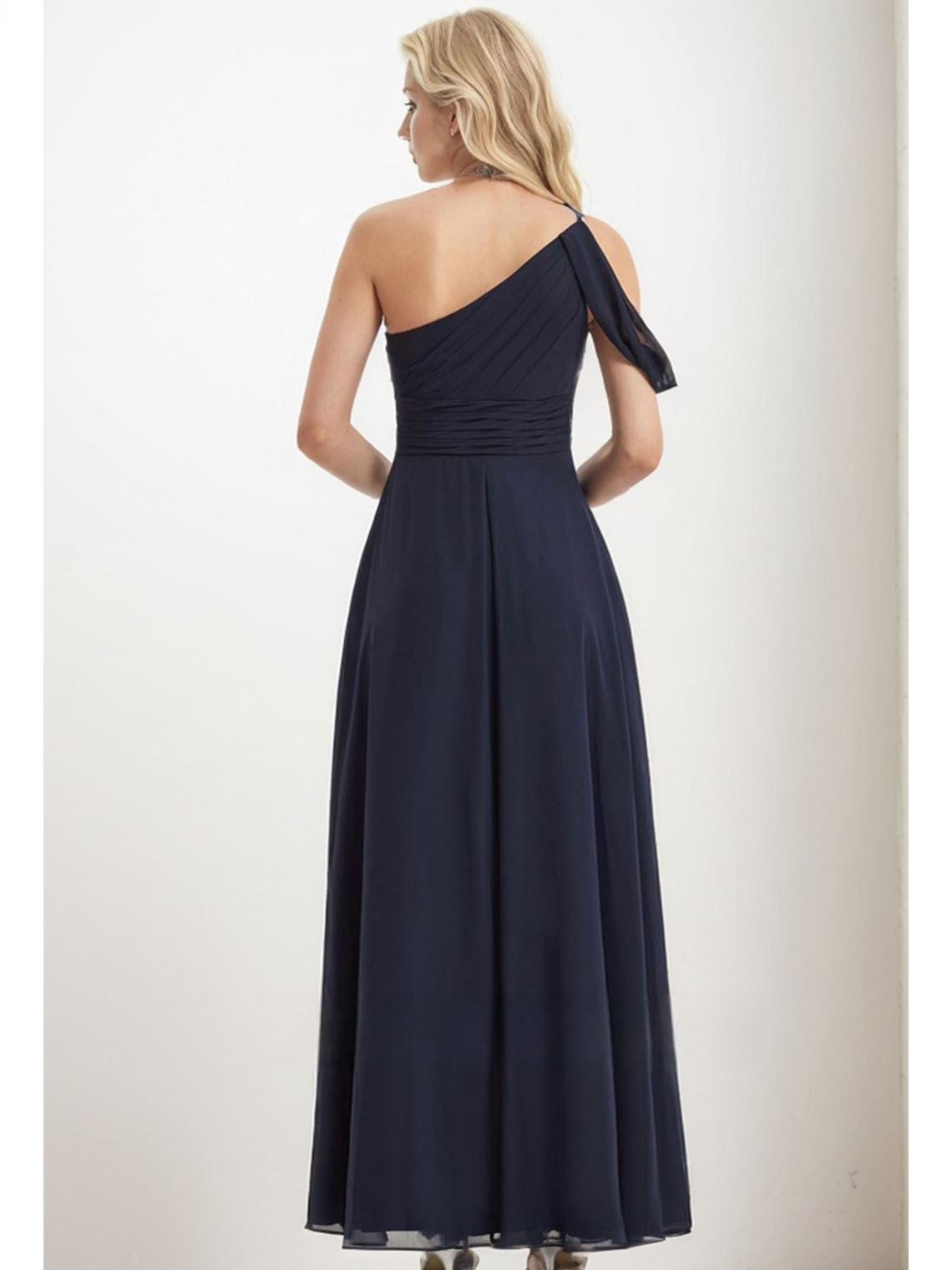 Dark Blue Unique One Off Shoulder Party Bridesmaid Dress