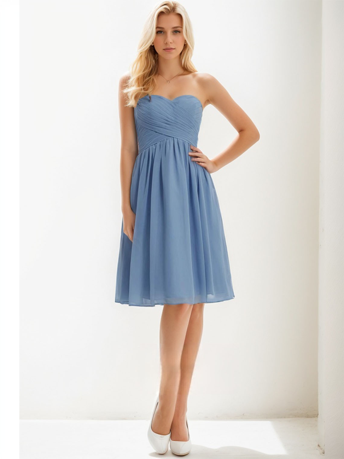A-line Sweetheart Knee Length Pleated Bridesmaid Dress