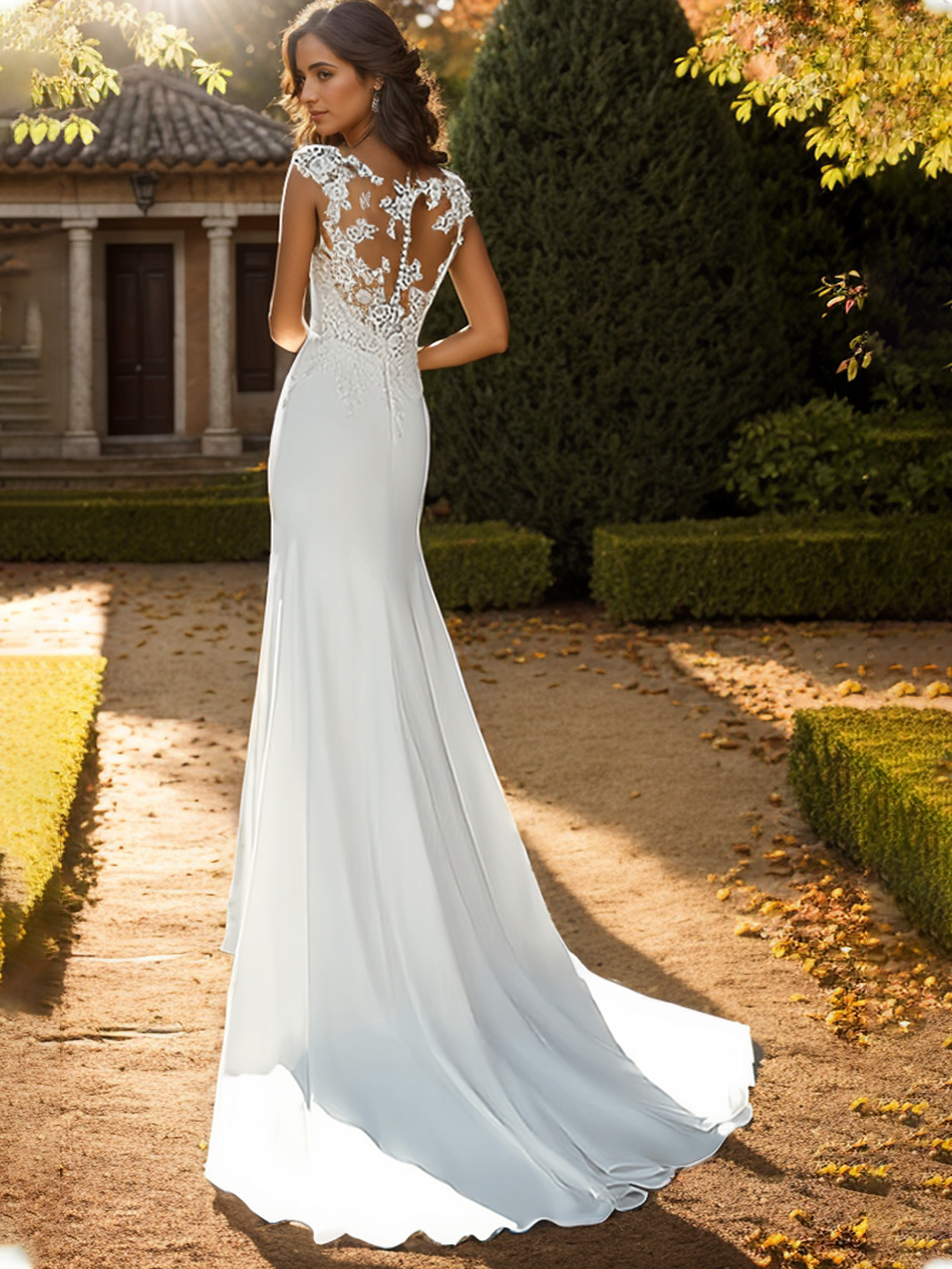 Mermaid/Trumpet Beach Open Back Wedding Dress Illusion With Appliques