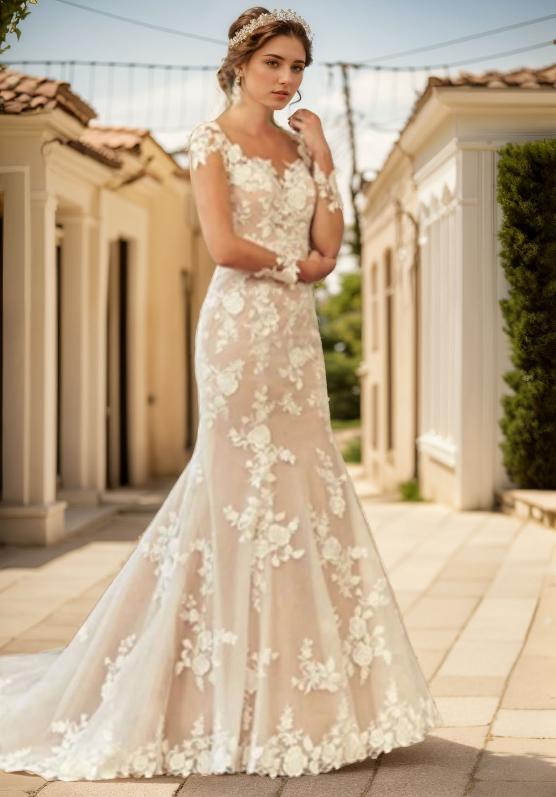 Mermaid/Trumpet Vintage Wedding Dress Illusion Neck Long Sleeve Court Train Bridal Gowns