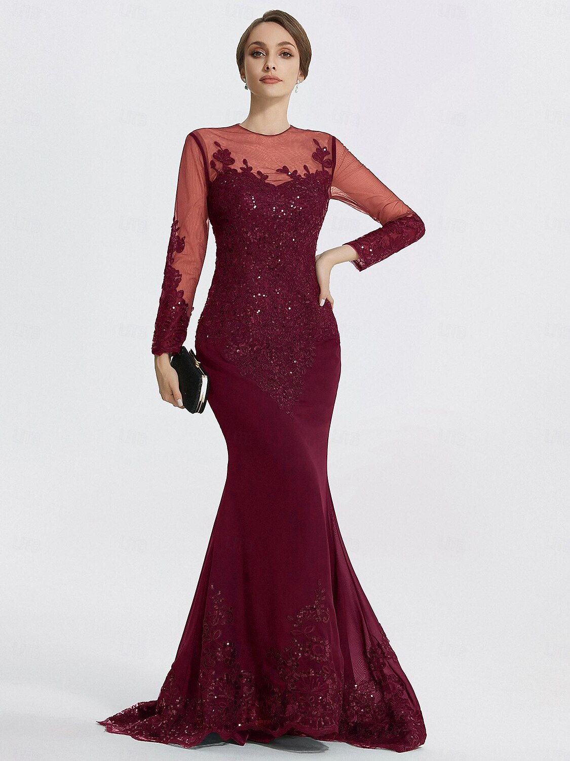 Mermaid Trumpet Evening Gown Prom Dresses Formal Dress Sparkle Long Sleeve