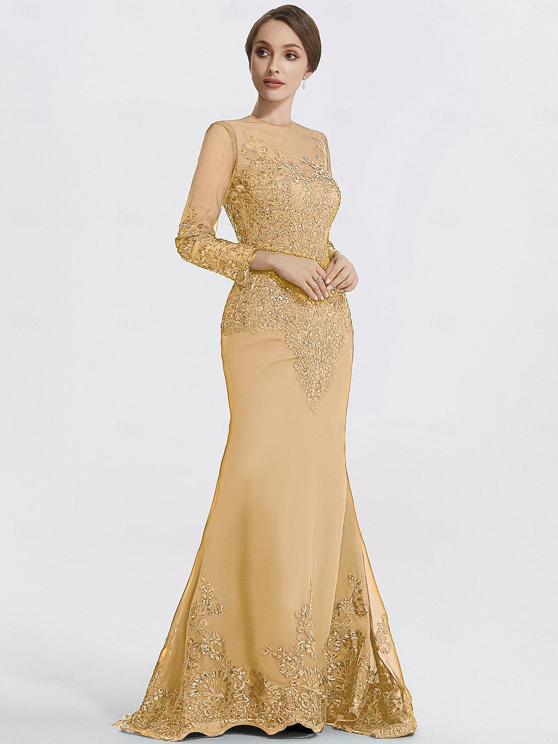 Mermaid Trumpet Evening Gown Prom Dresses Formal Dress Sparkle Long Sleeve