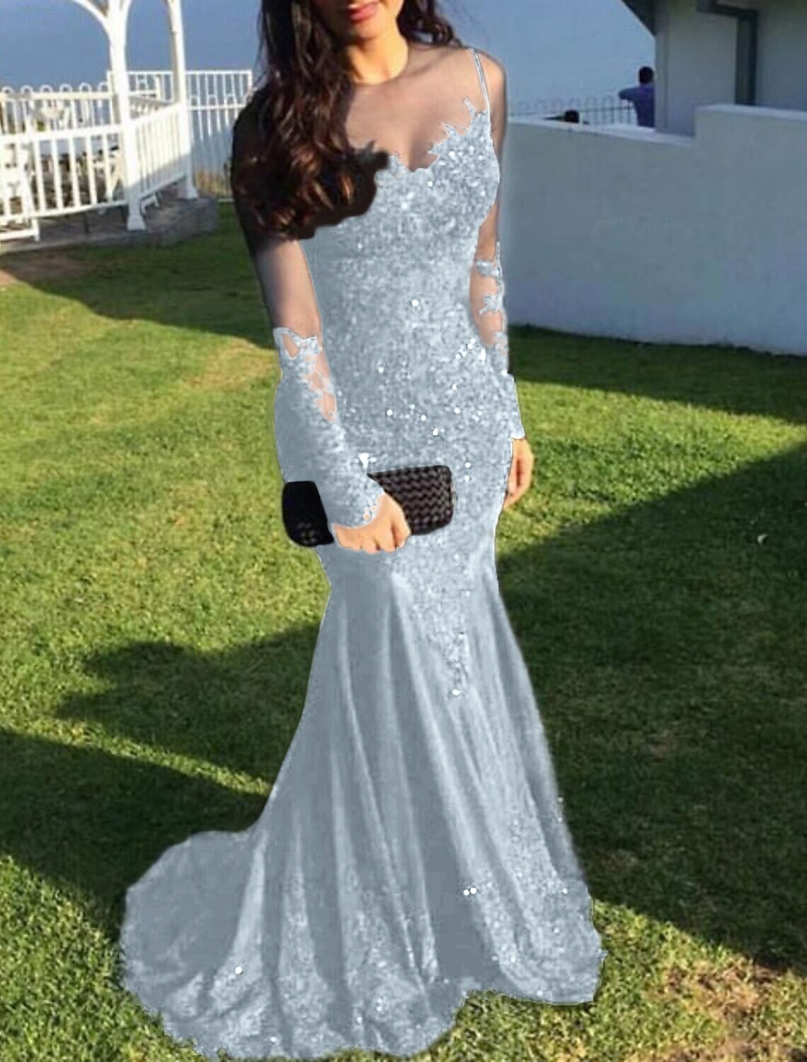 Mermaid Trumpet Evening Gown Prom Dresses Formal Dress Sparkle Long Sleeve