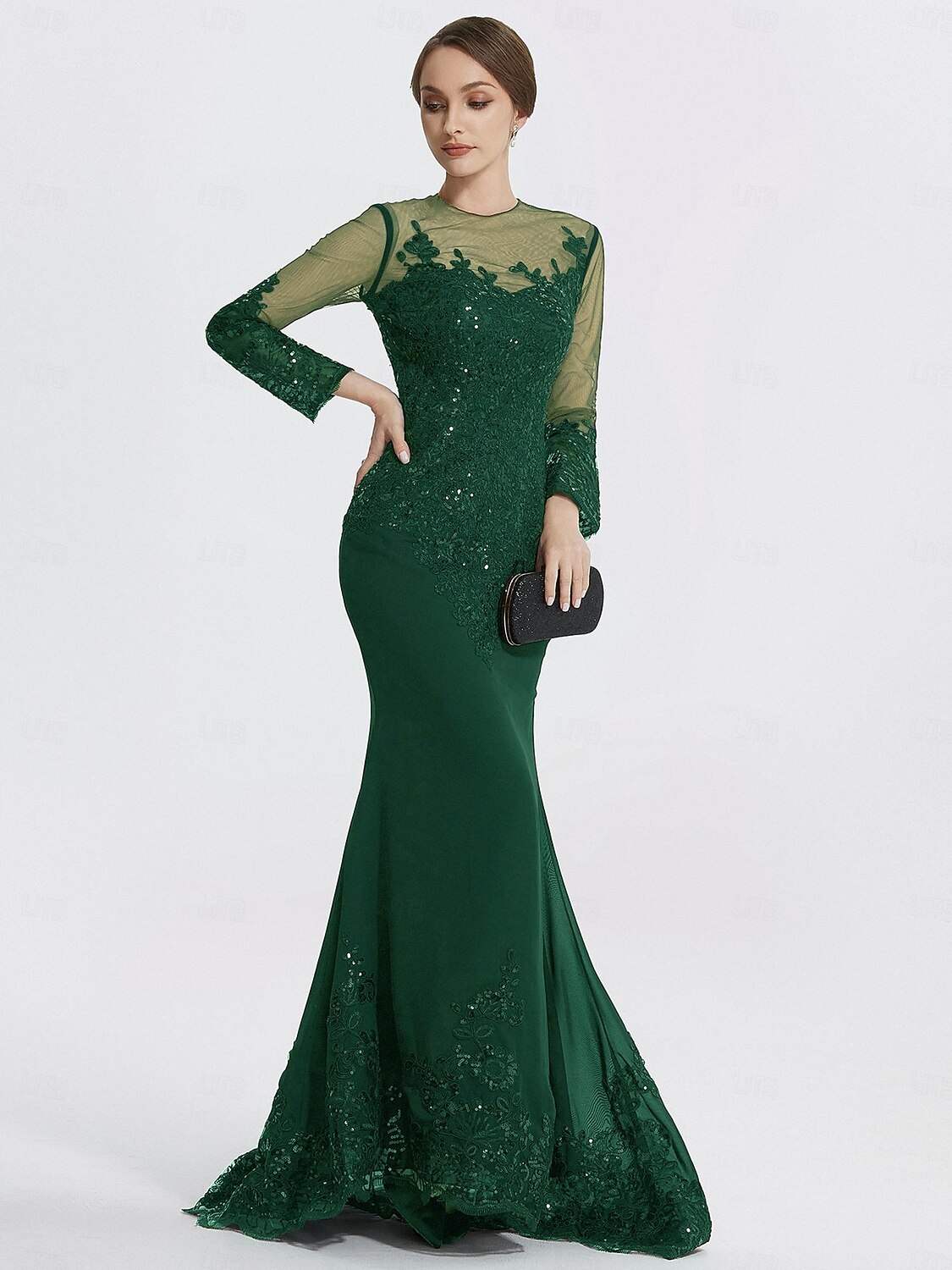 Mermaid Trumpet Evening Gown Prom Dresses Formal Dress Sparkle Long Sleeve