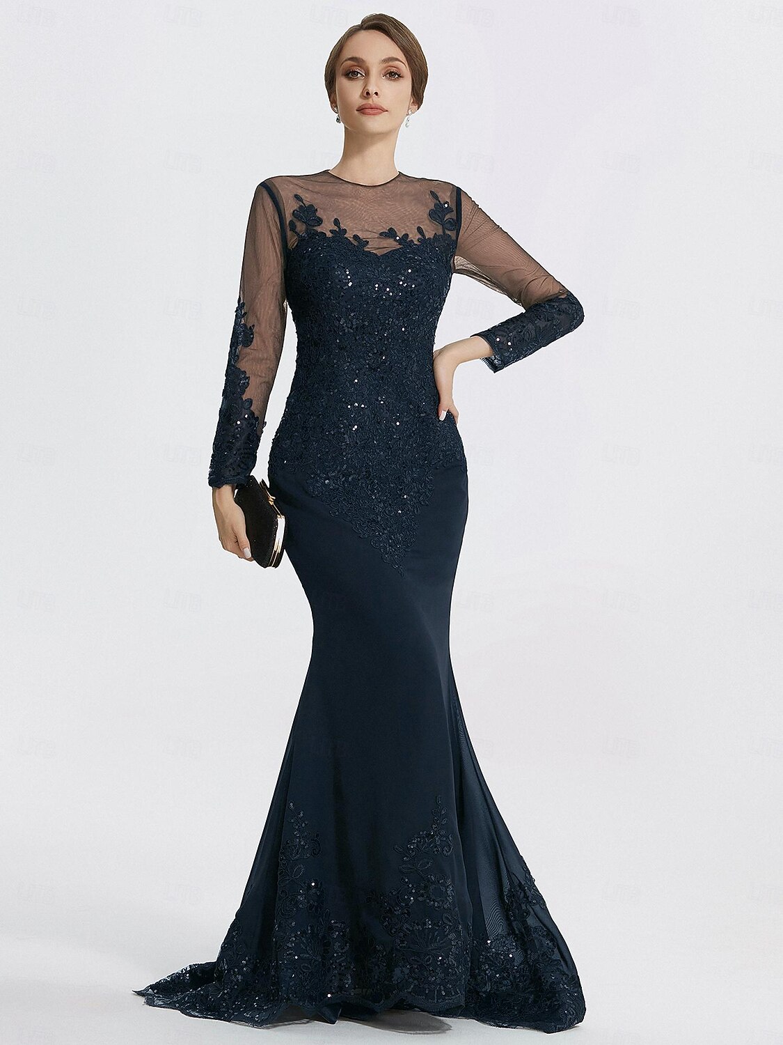 Mermaid Trumpet Evening Gown Prom Dresses Formal Dress Sparkle Long Sleeve