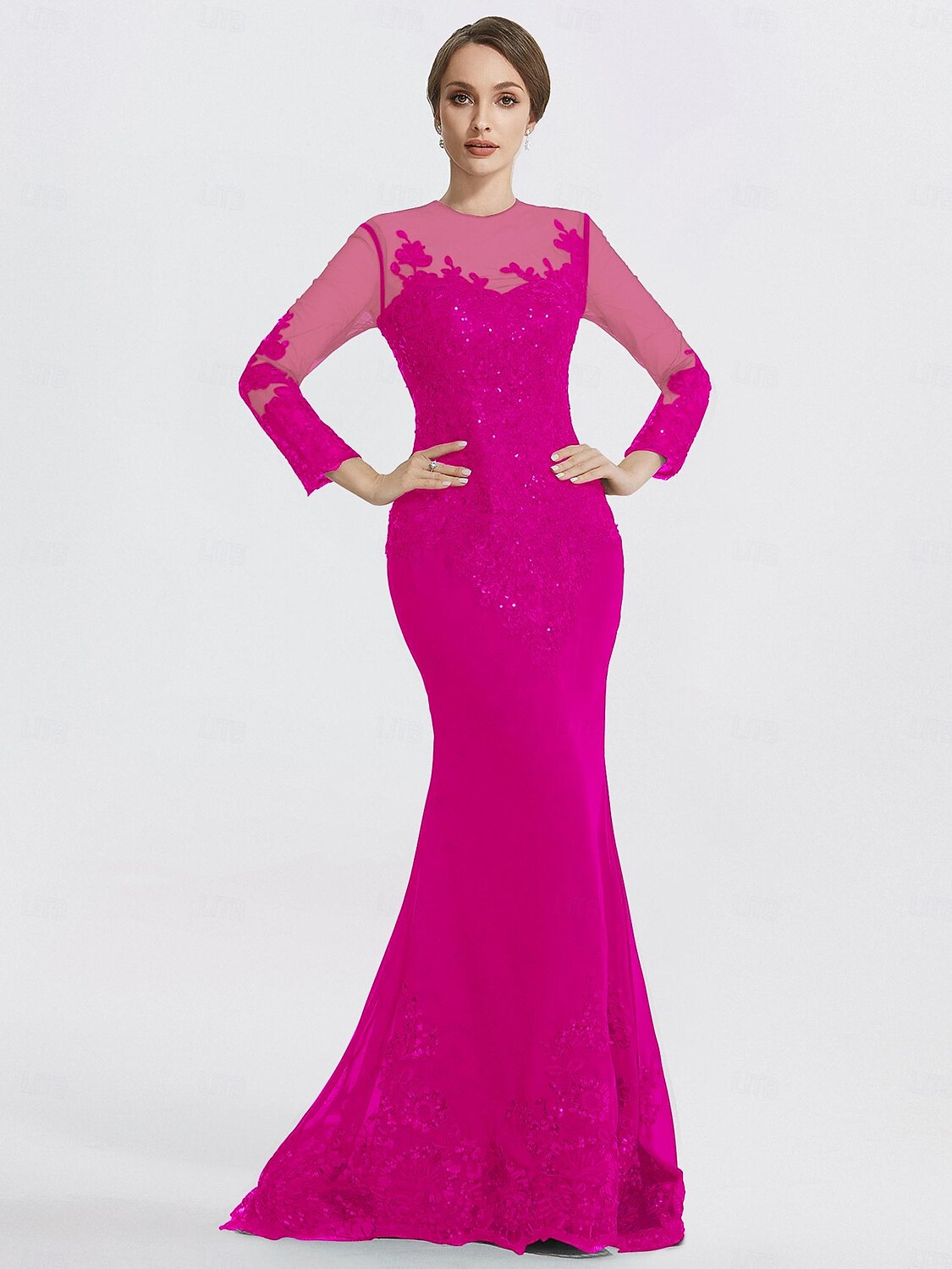 Mermaid Trumpet Evening Gown Prom Dresses Formal Dress Sparkle Long Sleeve