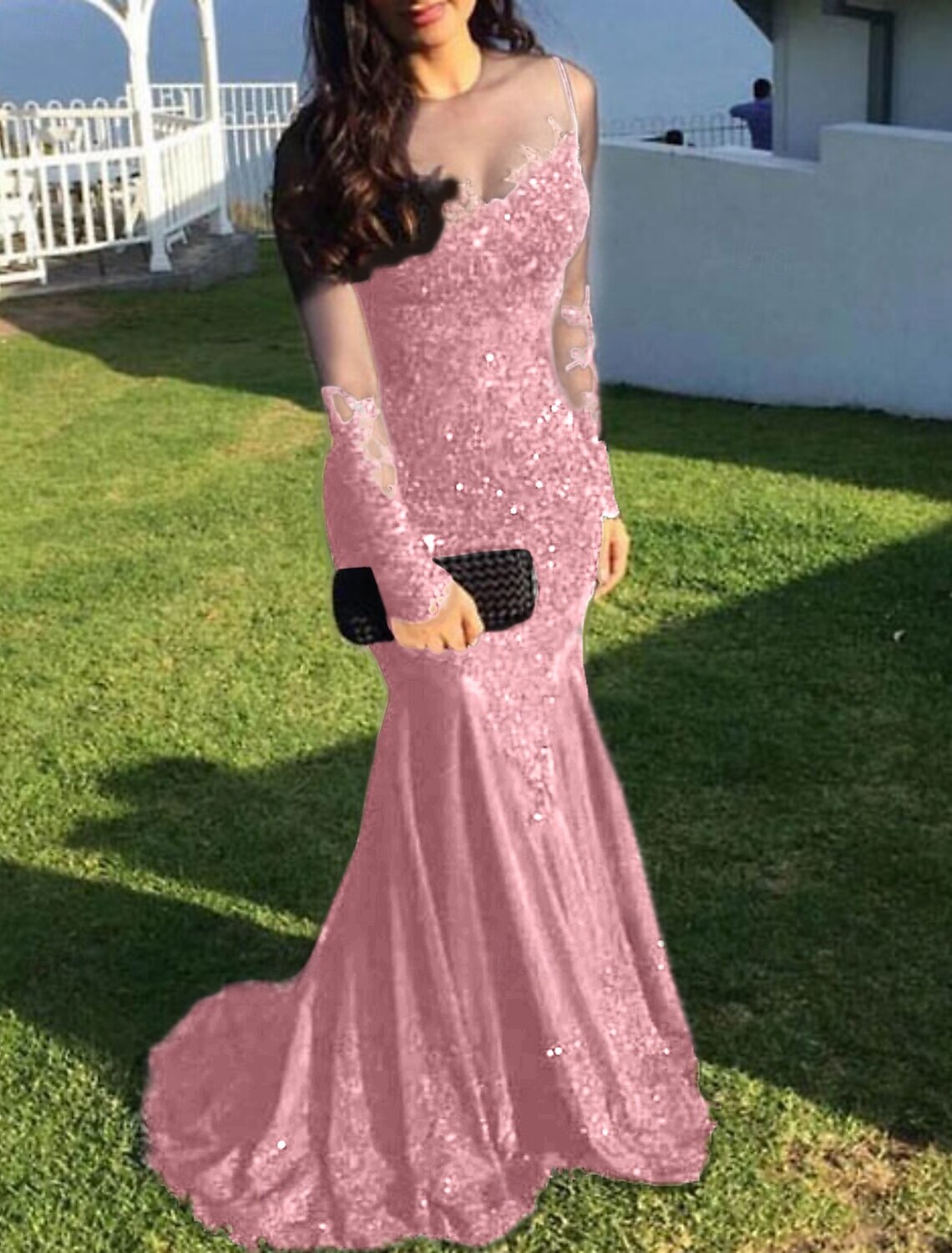 Mermaid Trumpet Evening Gown Prom Dresses Formal Dress Sparkle Long Sleeve