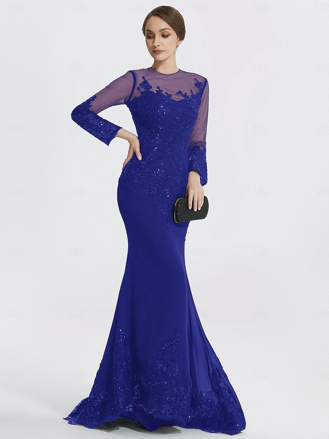 Mermaid Trumpet Evening Gown Prom Dresses Formal Dress Sparkle Long Sleeve