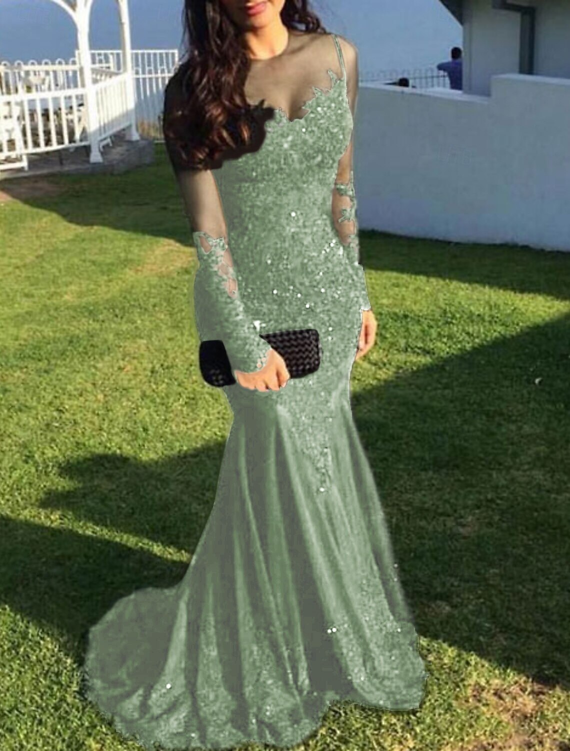 Mermaid Trumpet Evening Gown Prom Dresses Formal Dress Sparkle Long Sleeve