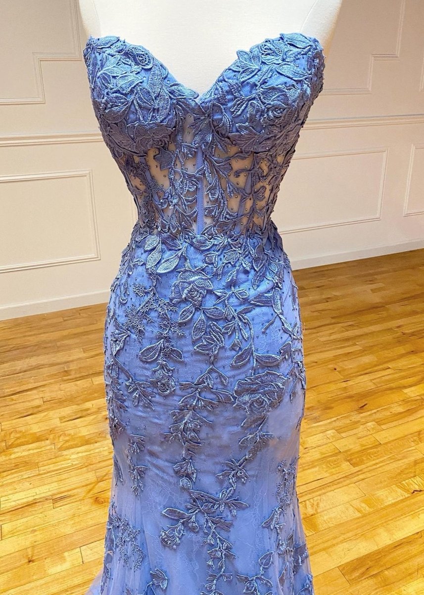 Mermaid Strapless Lace Prom Dresses With Appliques Evening Dresses, product image 12