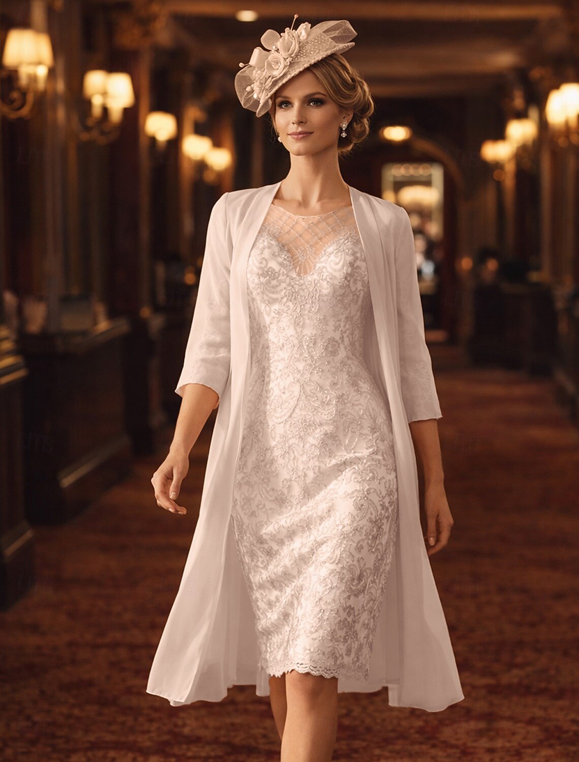 Two Piece Sheath Column Wedding Guest Dress Mother of the Bride Elegant
