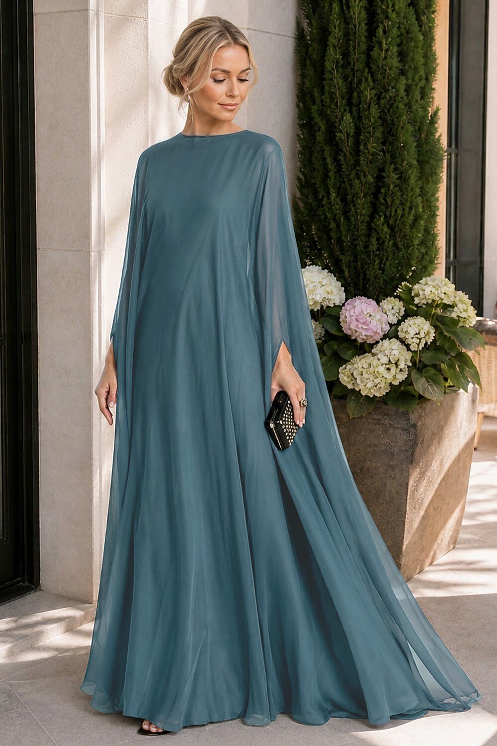 Sheath Evening Gown Empire Dress Formal Evening Sweep Brush Train Long Sleeve Boat Neck