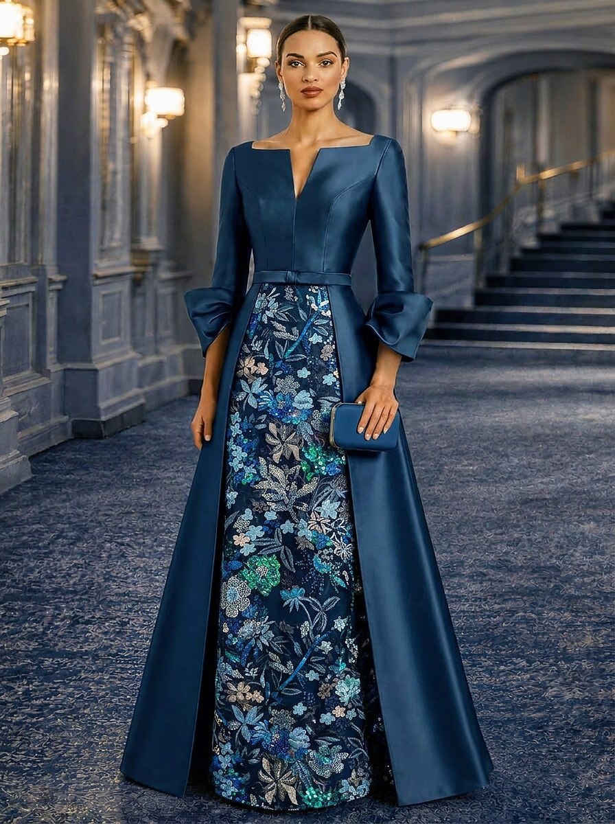 A-Line Floor Length Ball Gown Evening Gown Elegant Floral