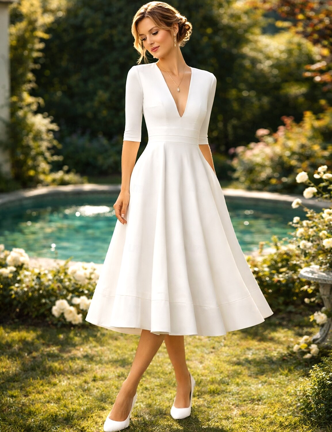 A-Line Tea Length Wedding Dresses Bridal Shower Dresses Vintage