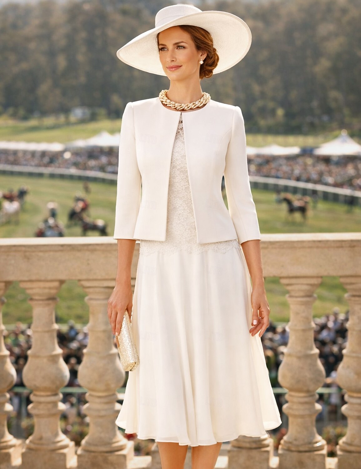 Two Piece Sheath Column Knee Length Wedding Guest Dress Mother of the Bride Dress 3/4 Length Sleeve
