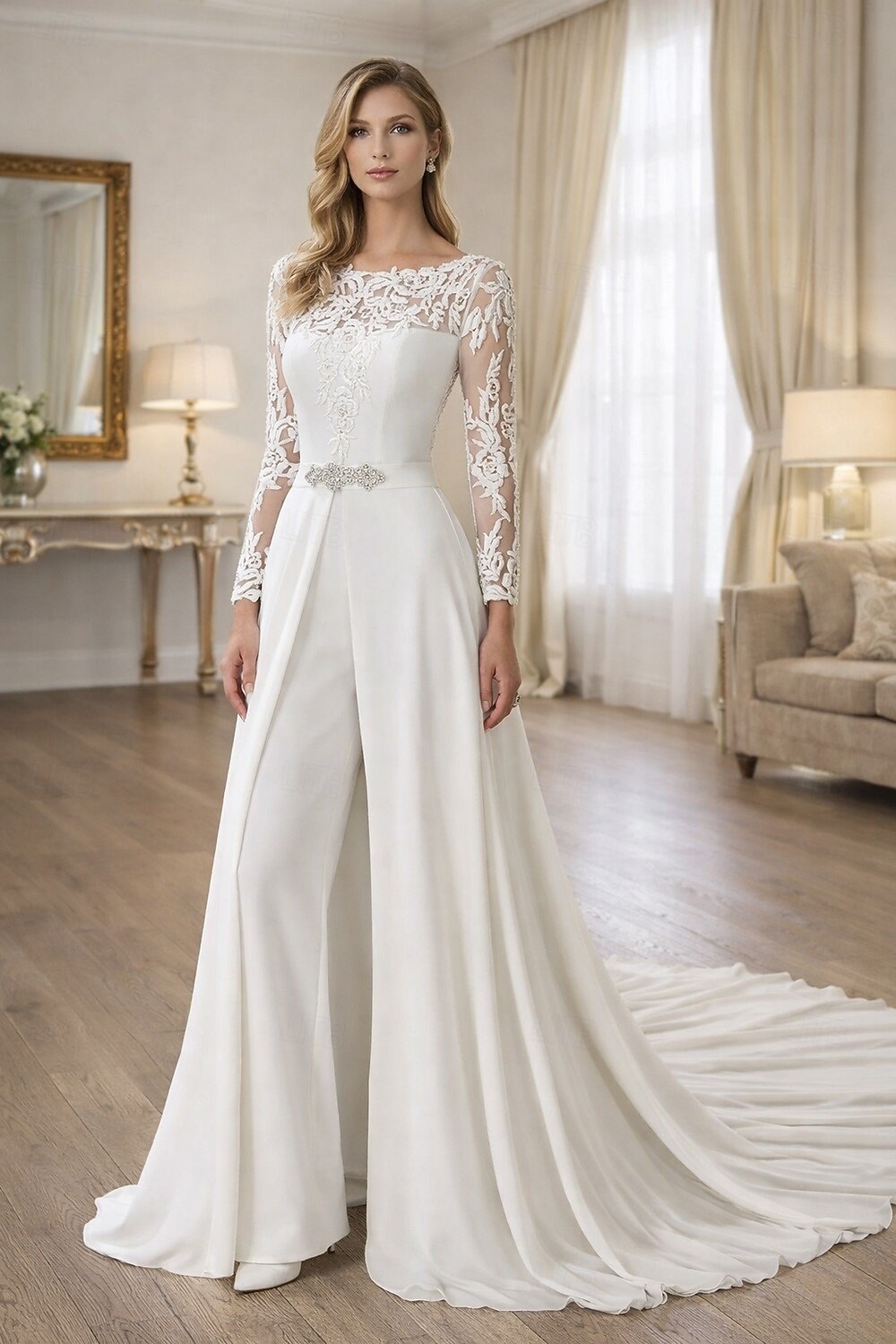 Jumpsuits Floor Length Wedding Dresses Simple Casual Long Sleeve