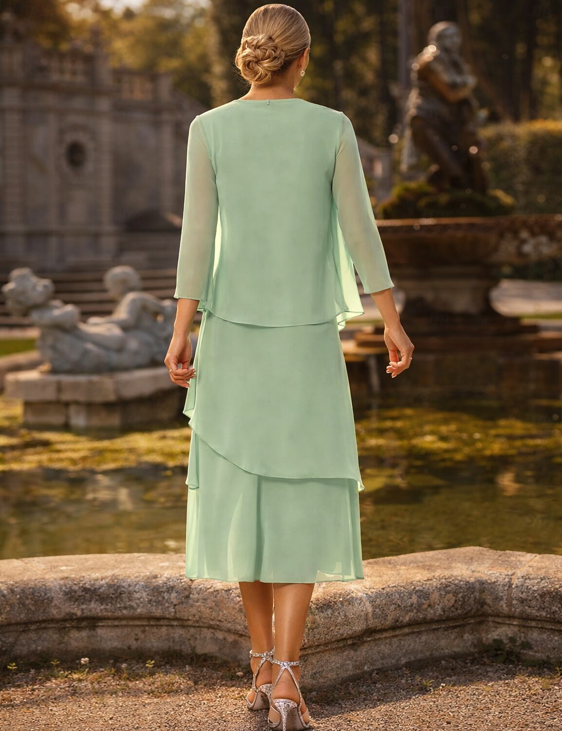 Sheath Column Tea Length Wedding Guest Dress Mother of the Bride Dress