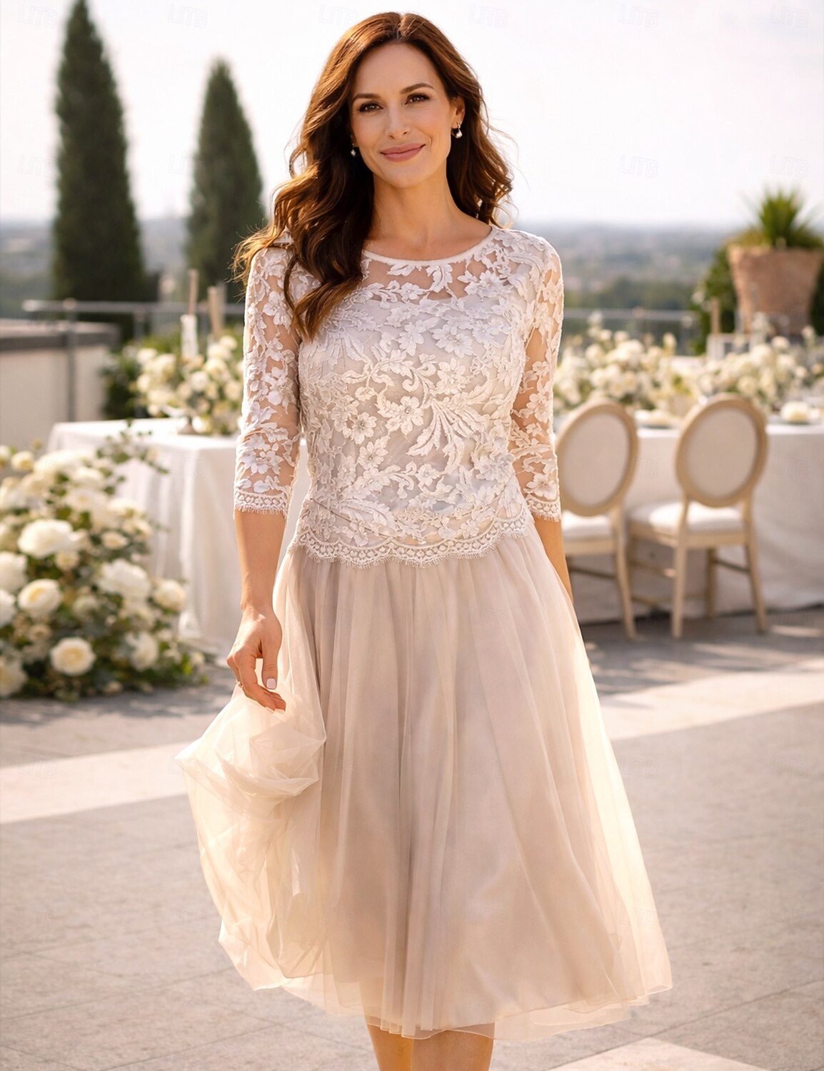 A-Line Knee Length Cocktail Dresses Party Dresses Wedding Guest Elegant
