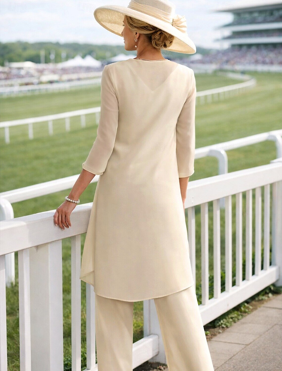Jumpsuit Pantsuit Floor Length Mother of the Bride Dress 3/4 Length Sleeve Jewel Neck Elegant